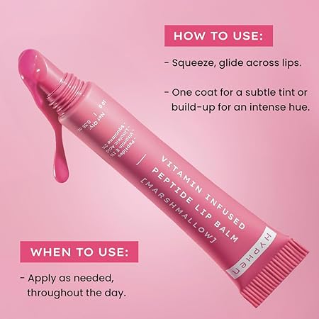 Hyphen Vitamin-Infused Peptide Tinted Lip Balm - Marshmallow | 24 Hrs Moisturization | Hydrates, Plumps & Repairs Moisture Barrier | Lip Balm for Women | Peptide Lip Balm | Chapped Lips, Glossy, Dry Lips | Vegan & Paraben Free | Natural Pink Shade - 10g