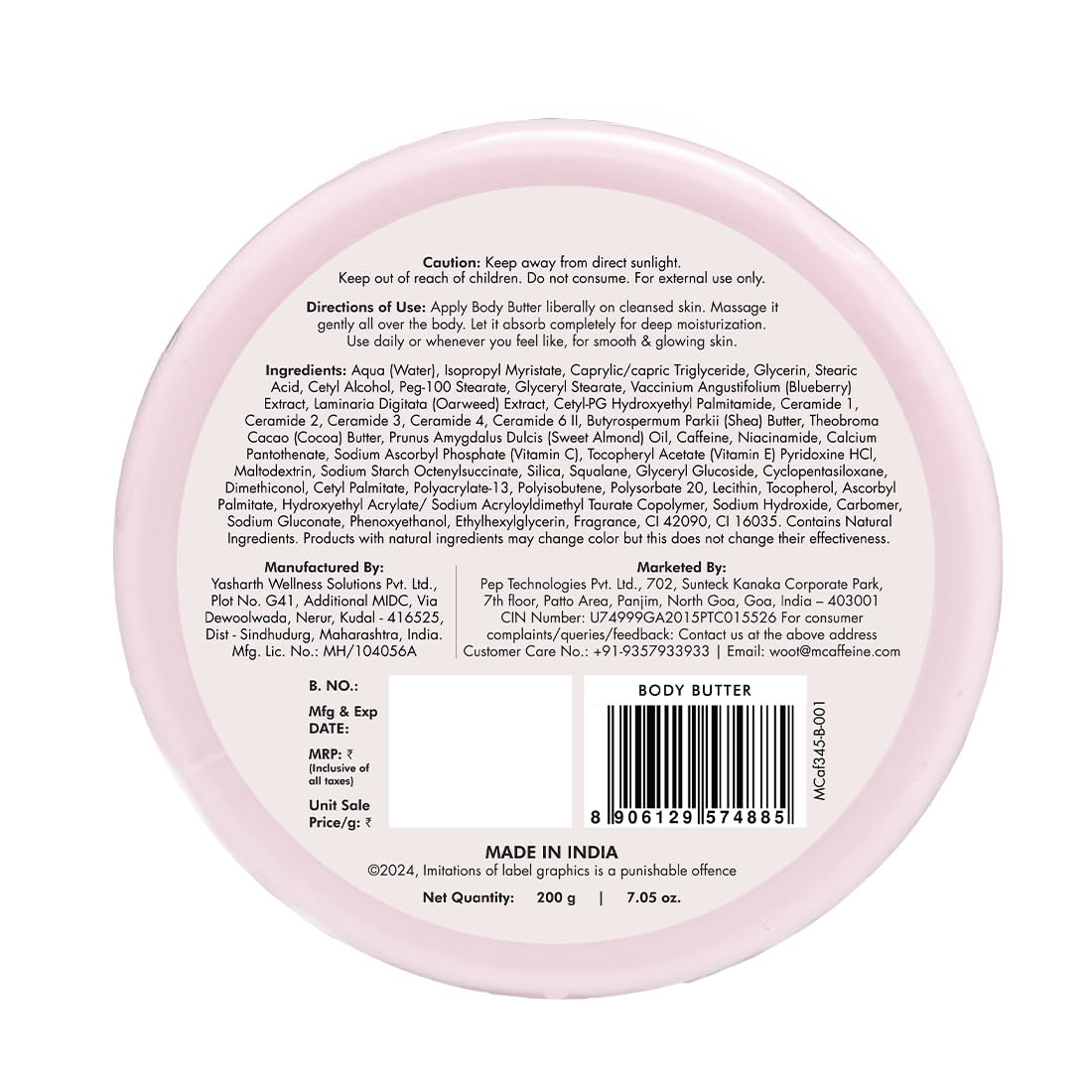mCaffeine Blueberry Swirl Body Butter - 200g