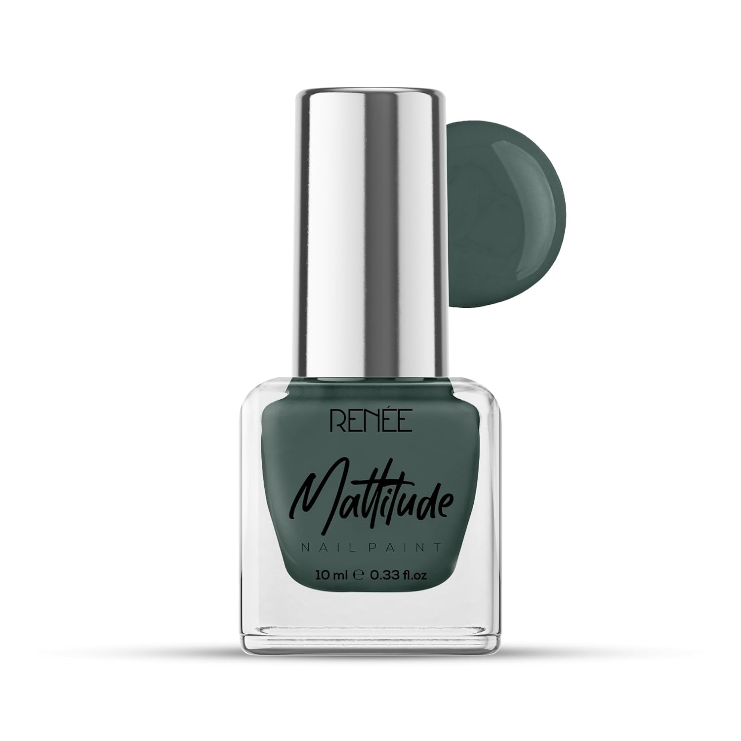 RENEE Mattitude Nail Paint- Algae Green 10ml, Quick Drying, Matte Finish, Long Lasting, Chip resisting Formula with High coverage, Acetone & Paraben Free