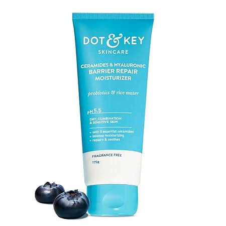 Dot & Key Ceramides Moisturizer with Hyaluronic for Intense Moisturizing and Skin Strengthening | With Probiotic & Rice Water I Barrier Repair Cream | For Dry Skin, Normal Skin & Sensitive Skin | 175g