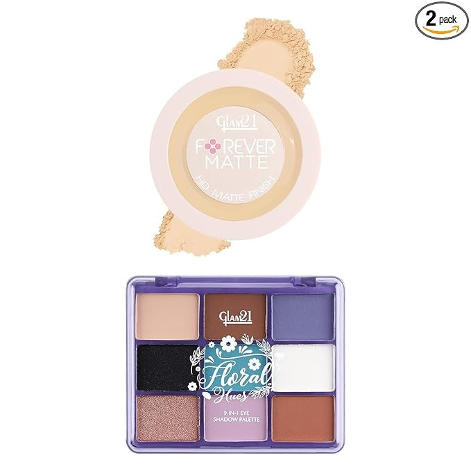 Glam21 Floral Hues 9-in-1 Eyeshadow Palette - Orchid + Forever Matte Compact Ivory