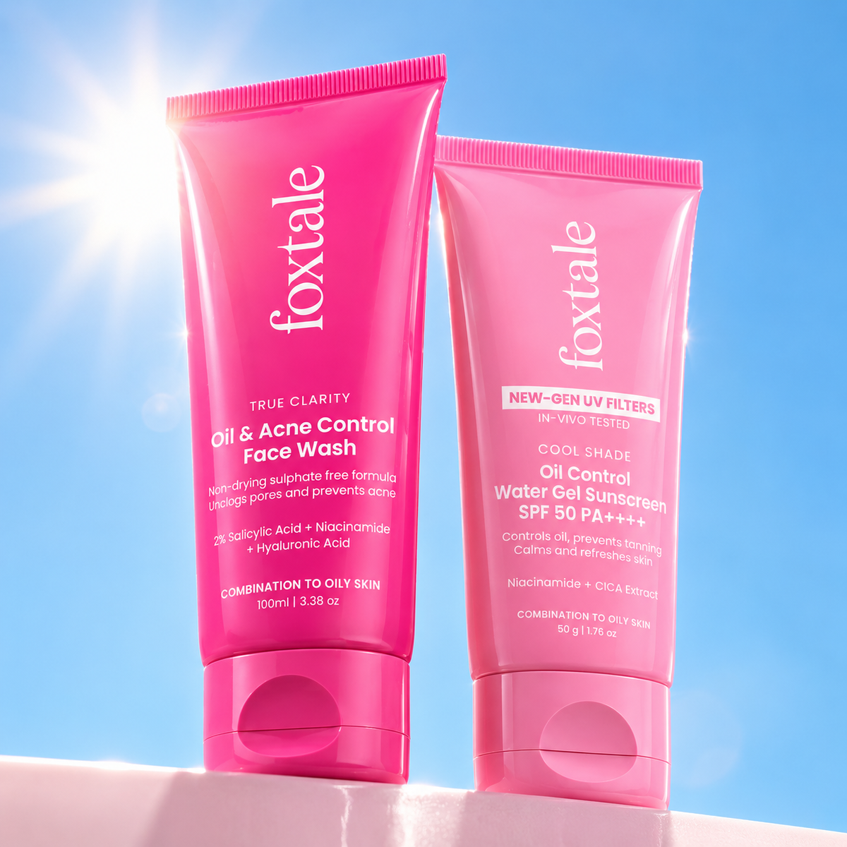 Foxtale Oil & Acne Control Face Wash + Aqua-Gel Matte Sunscreen SPF 50 (combo)