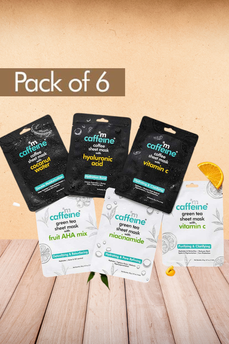 mCaffeine Hydrating & Clarifying Sheet Masks - Pack of 6