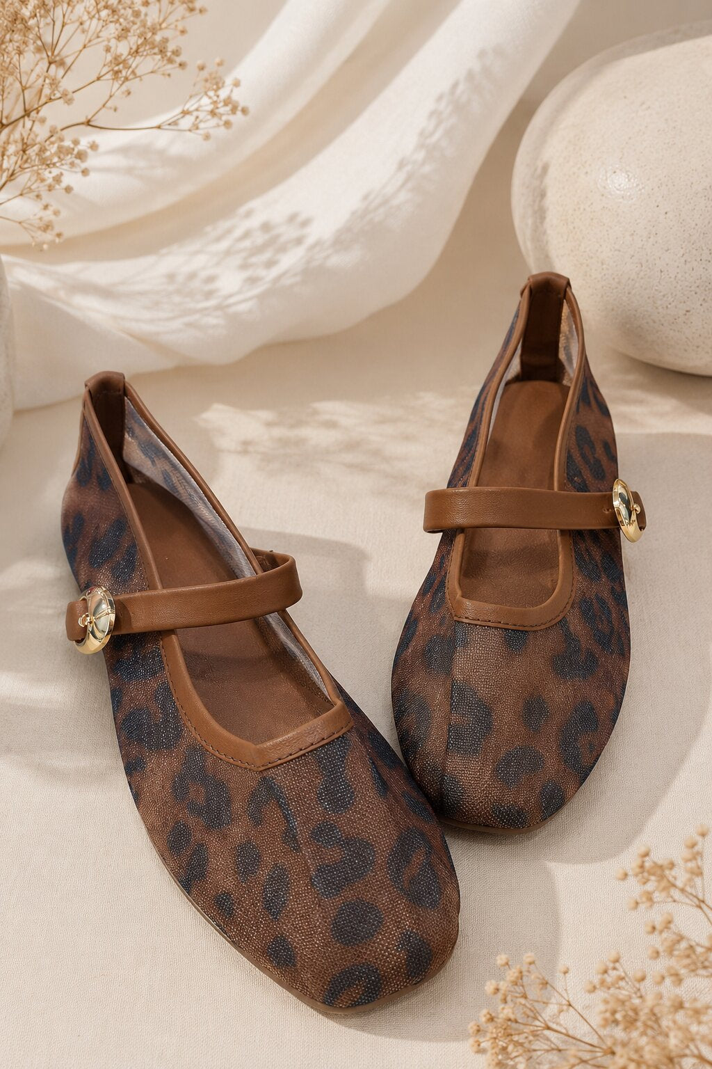 Sandal Stories Leopard Print Buckle Mary Jane Ballerinas