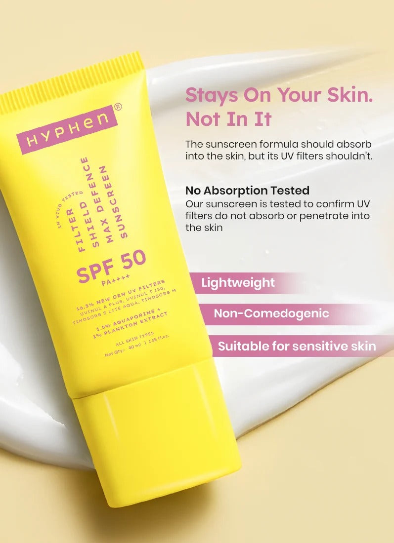 Hyphen Filter shield sunscreen max defence spf 50 pa++++ - 40ml