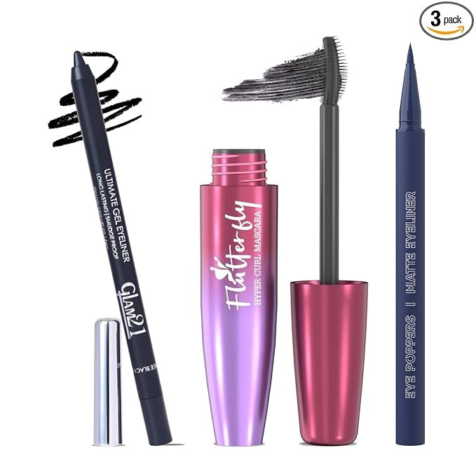 Glam21 Eye Makeup Combo - Waterproof Mascara + Kajal + Eyeliner