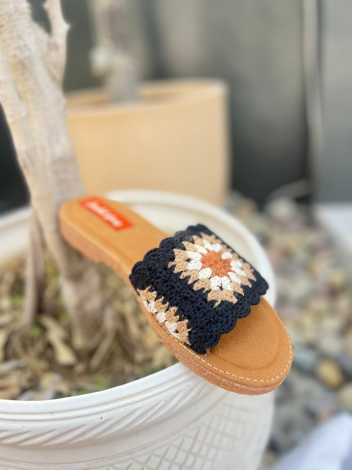Sandal Stories Noor Crochet Comfort Flats - Midnight Black Beige