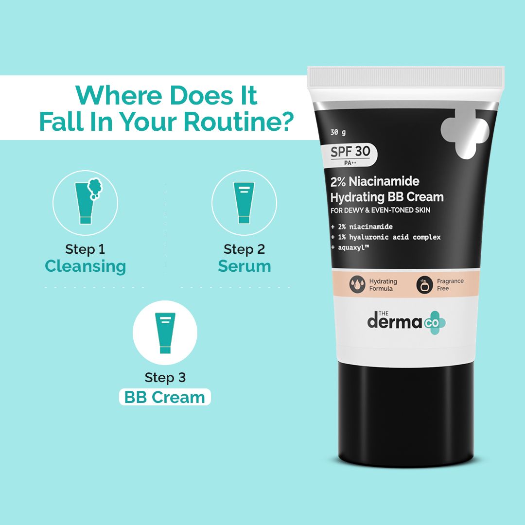 Derma Co 2% Niacinamide Hydrating BB Cream with 1% Hyaluronic Acid Complex & Aquaxyl - 30g