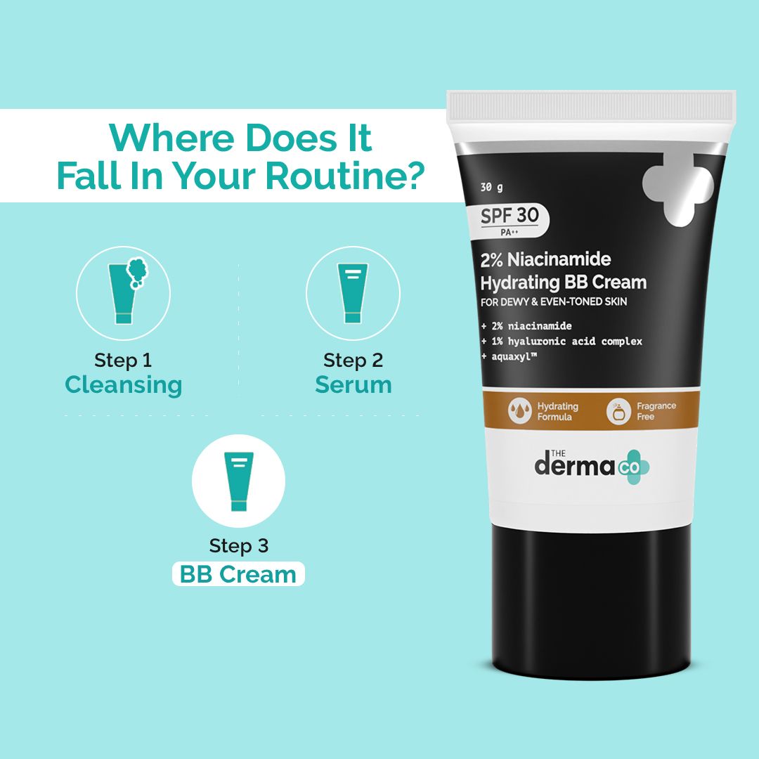 Derma Co 2% Niacinamide Hydrating BB Cream with 1% Hyaluronic Acid Complex & Aquaxyl - 30g