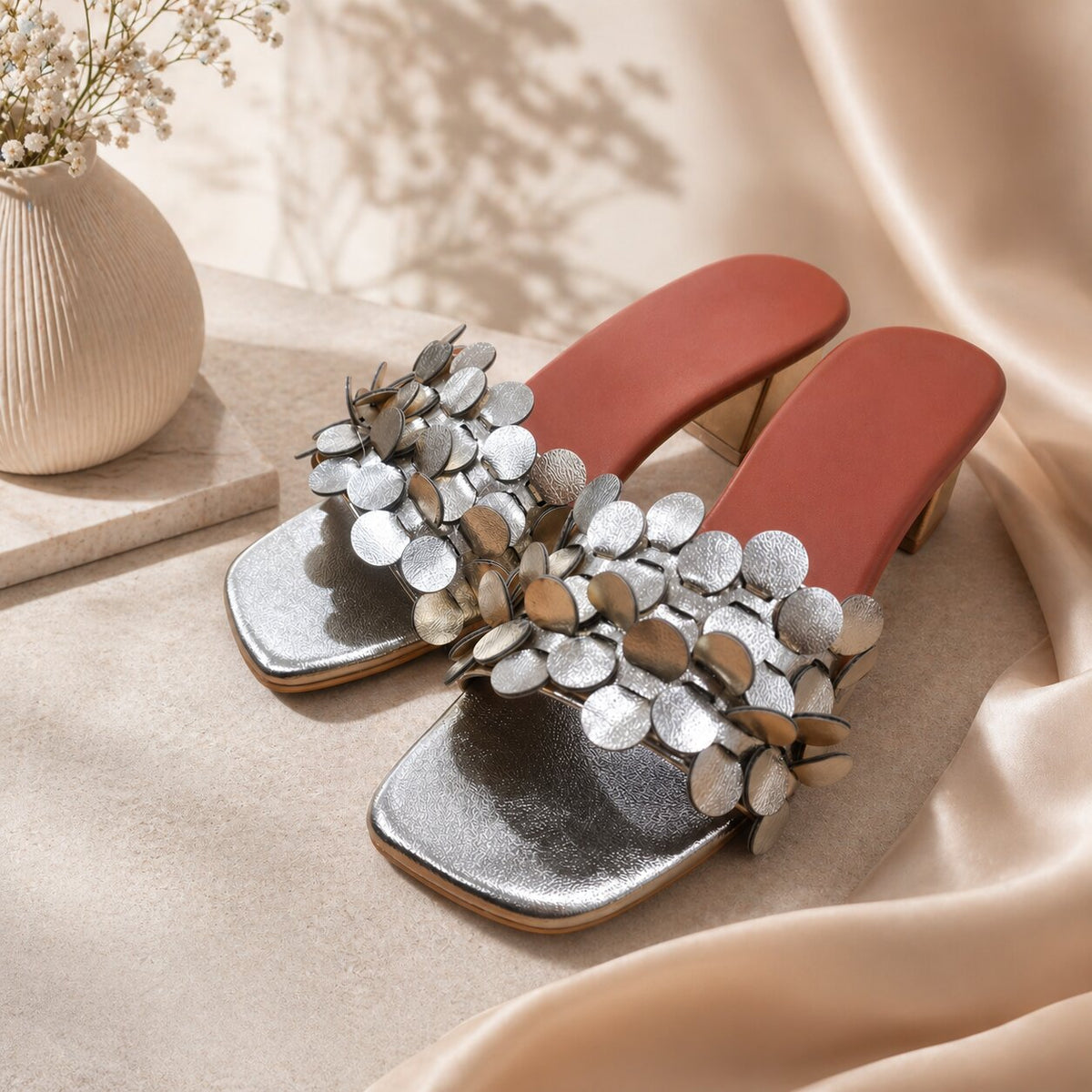 Sandal Stories Classy Champagne Gold Block Heels - 2 Inches
