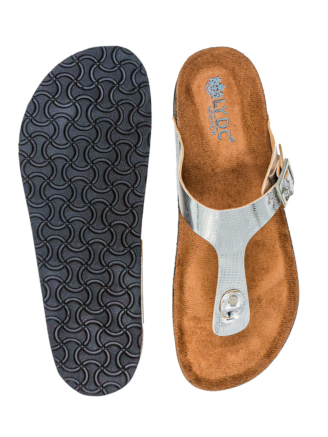 LYDC London - Silver L Grain Sandals for Women - Regent - Silver-L-Grain