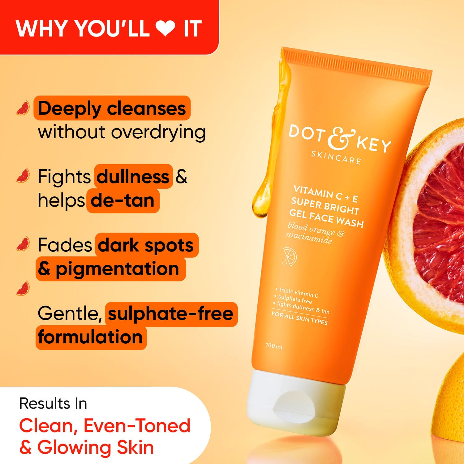 Dot & Key Vitamin C+E Super Bright Sunscreen Spf 50 Pa+++ - 50g & Dot & Key Vitamin C + E Super Bright Gel Face Wash | For Normal Skin | Skin Care Combo | For Women & Men