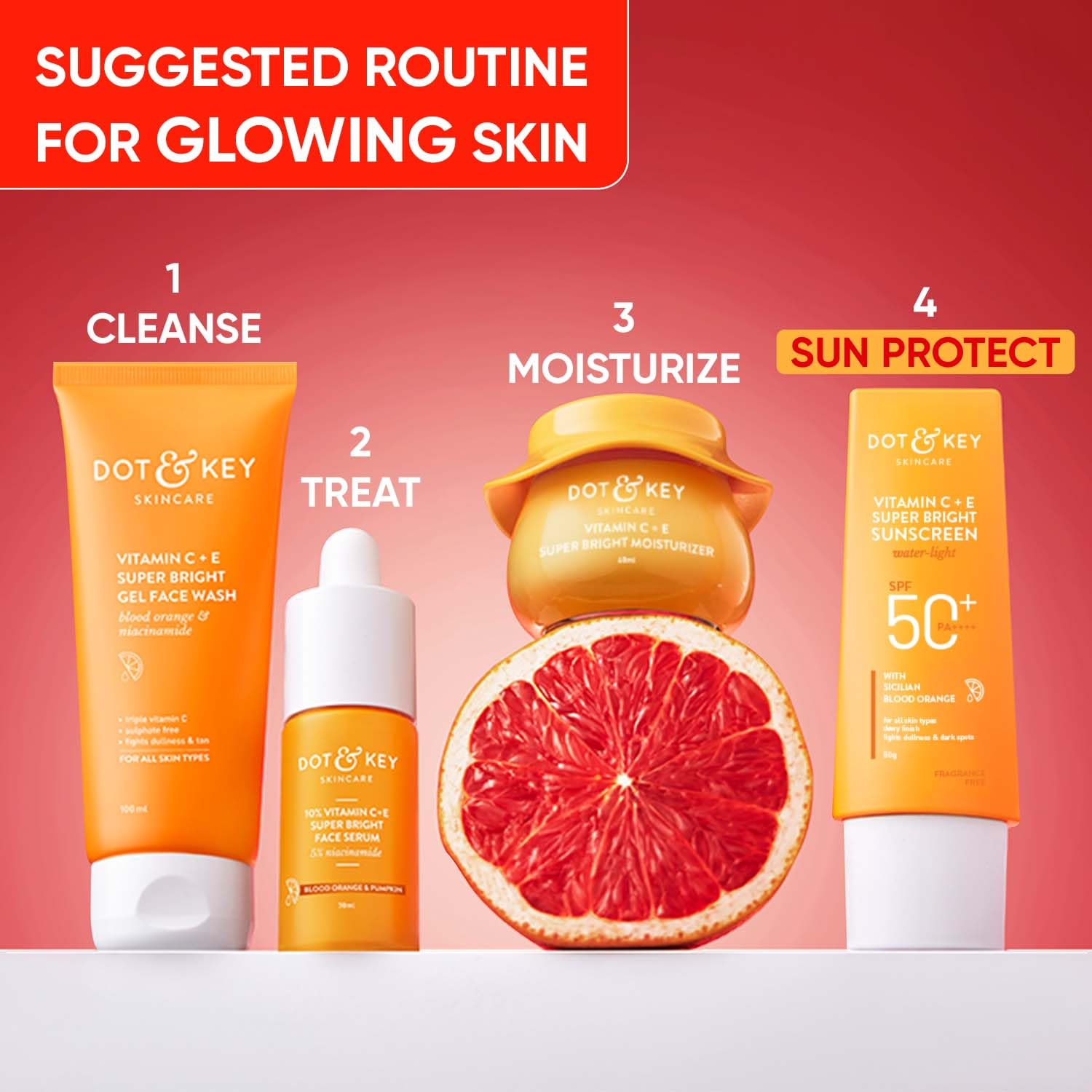 Dot & Key Vitamin C+E Super Bright Sunscreen Spf 50 Pa+++ - 50g & Dot & Key Vitamin C + E Super Bright Gel Face Wash | For Normal Skin | Skin Care Combo | For Women & Men