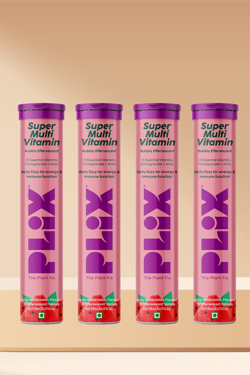 Plix Multivitamin 15 Effervescent Tablets (Watermelon, Pack of 4)