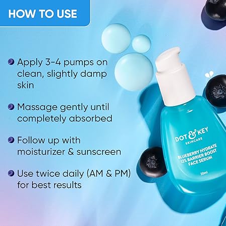 Dot & Key Blueberry Hydrate 12% Barrier Boost Face Serum | Reduces Redness & Irritation | Instant boost in skin hydrations| For Uneven & Dull Skin | 30ml