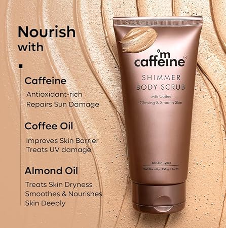 mCaffeine Shimmer Body Scrub With Coffee | For Smooth & Glowing Skin | for both men and women | exfoliating body scrub - 150gm