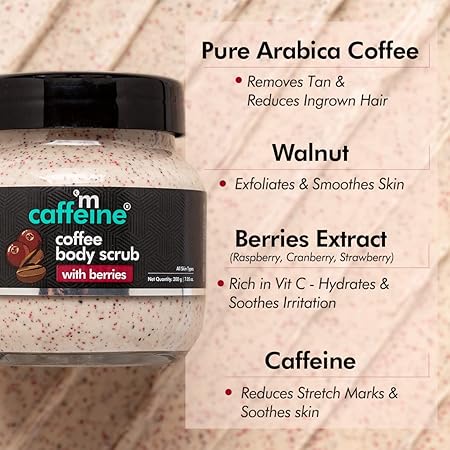 mCaffeine Berries & Coffee Body Scrub for Tan Removal | Creamy Body Scrub for Dry Skin | Exfoliating Scrub for Body for both Women and Men - 200gm