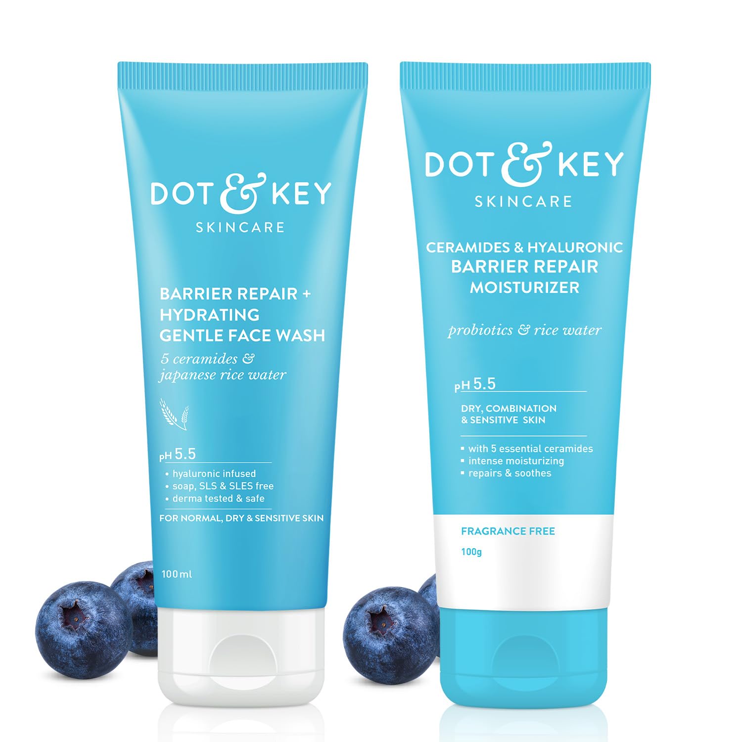 Dot & Key Skin Barrier Repair Combo | Face Wash 100 ml & Face Moisturizer 100g | Daily Skin Care Routine for Dry, Flaky & Sensitive Skin | Non Drying Face Wash & Intense Skin Moisturization | For Women & Men