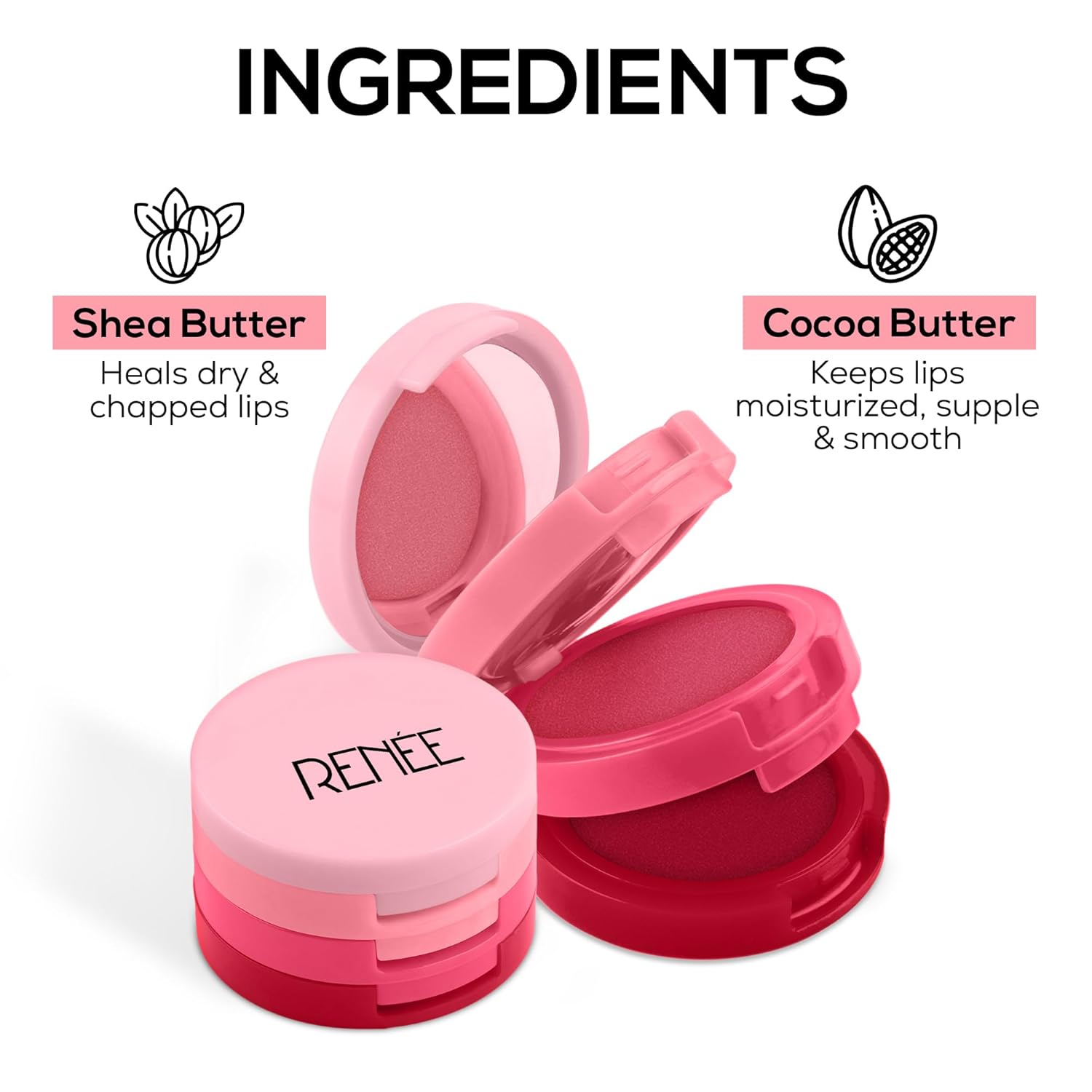 RENEE Glam Stack 3-In-1 Lip & Cheek Tint - Pink 4.5g - 3 Shades in 1, Rich Creamy Natural Seamless Finish, Smooth & Blendable Formula - Travel Friendly, Quick & Easy to Use