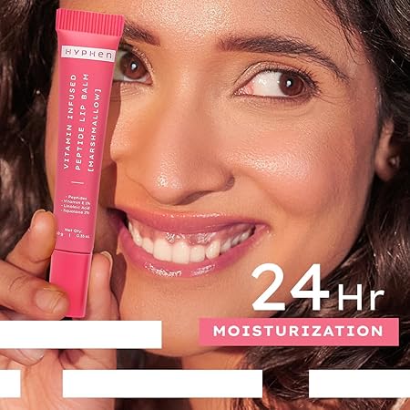 Hyphen Vitamin-Infused Peptide Tinted Lip Balm - Marshmallow | 24 Hrs Moisturization | Hydrates, Plumps & Repairs Moisture Barrier | Lip Balm for Women | Peptide Lip Balm | Chapped Lips, Glossy, Dry Lips | Vegan & Paraben Free | Natural Pink Shade - 10g