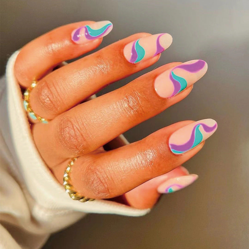 Gush Beauty Abstract Purple Swirl - Medium To Long Almond - Nailed It Reusable Luxury Press On Nails With Application Kit