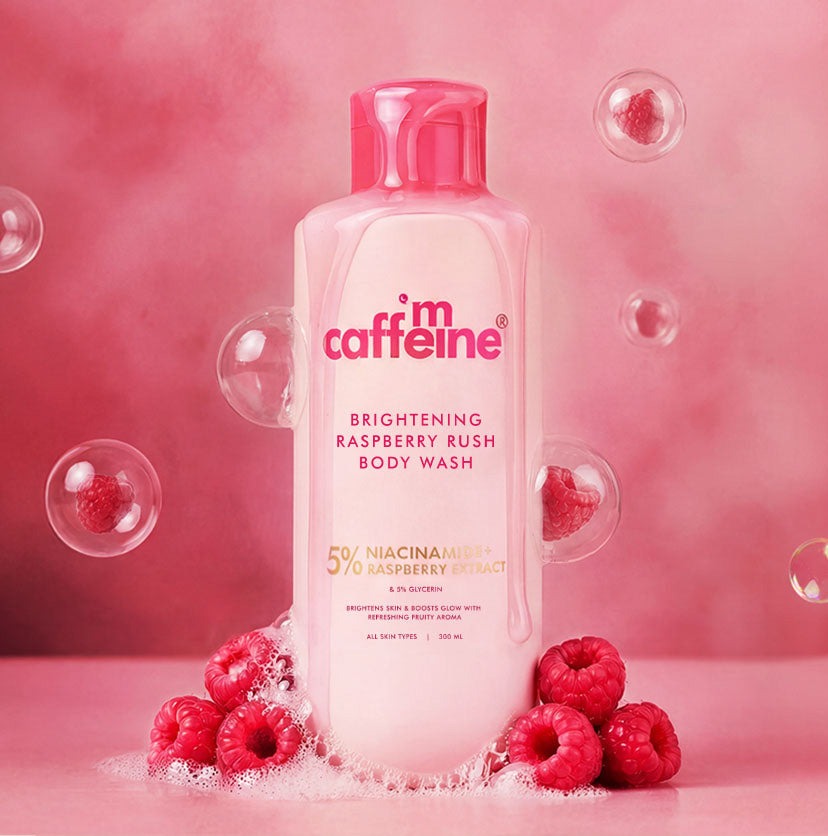 mCaffeine Brightening Raspberry SPF 50 PA+++ Body Sunscreen Lotion + Brightening Raspberry Body Wash (combo)