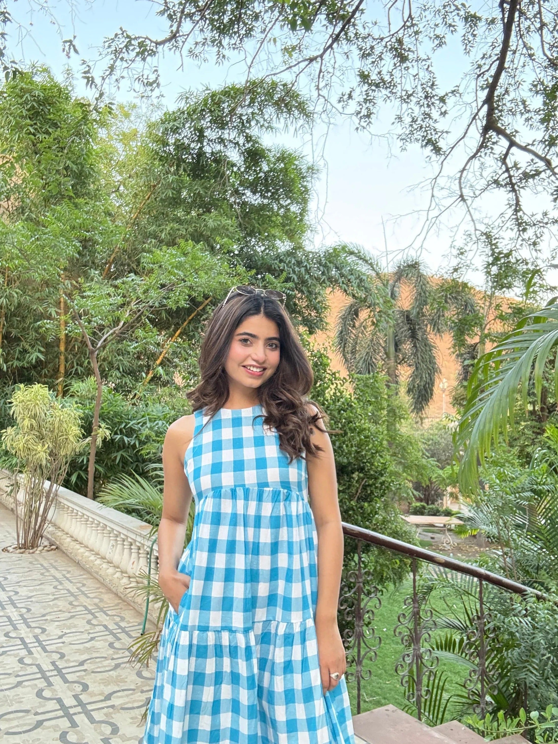 Sugnaa Classic A-Line Gingham Dress - Blue