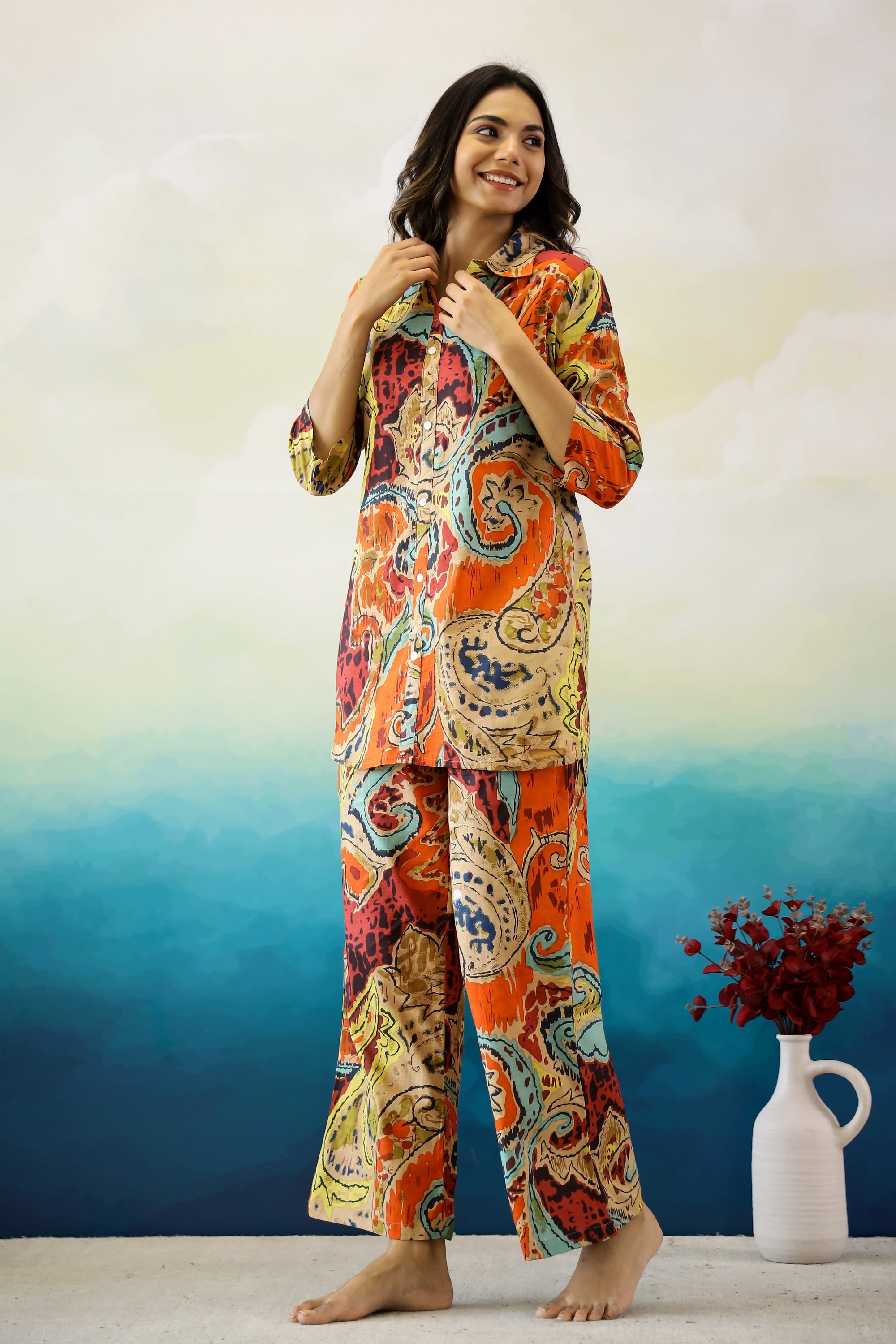 Label Flavia Rust Abstract Cotton Coord Set