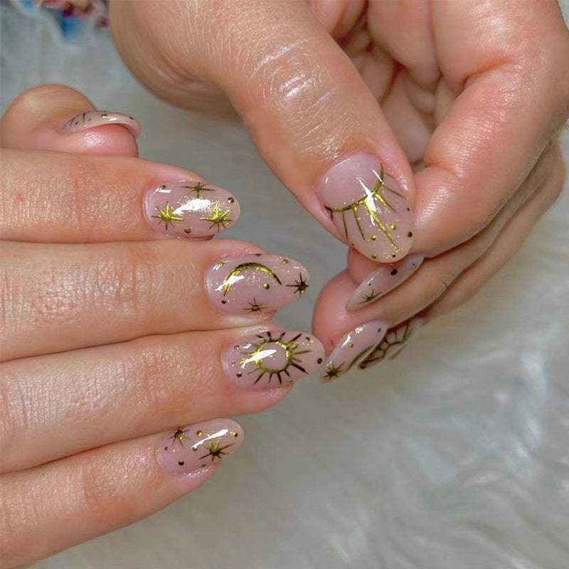 Gush Beauty Celestial Gold - Medium Round - Nailed It Reusable Luxury Press On Nails With Application Kit