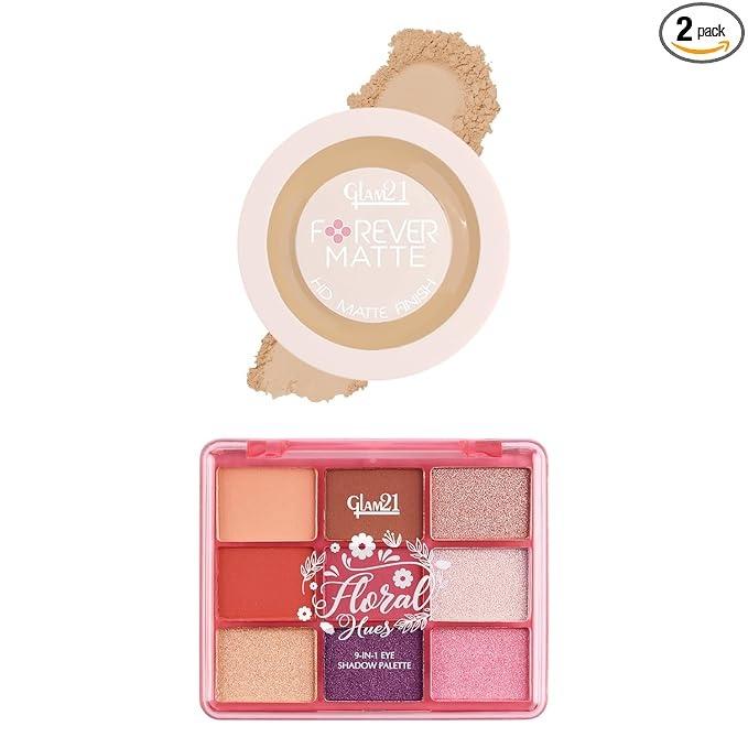 Glam21 Floral Hues 9-in-1 Eyeshadow Palette - Lotus + Forever Matte Compact Neutral