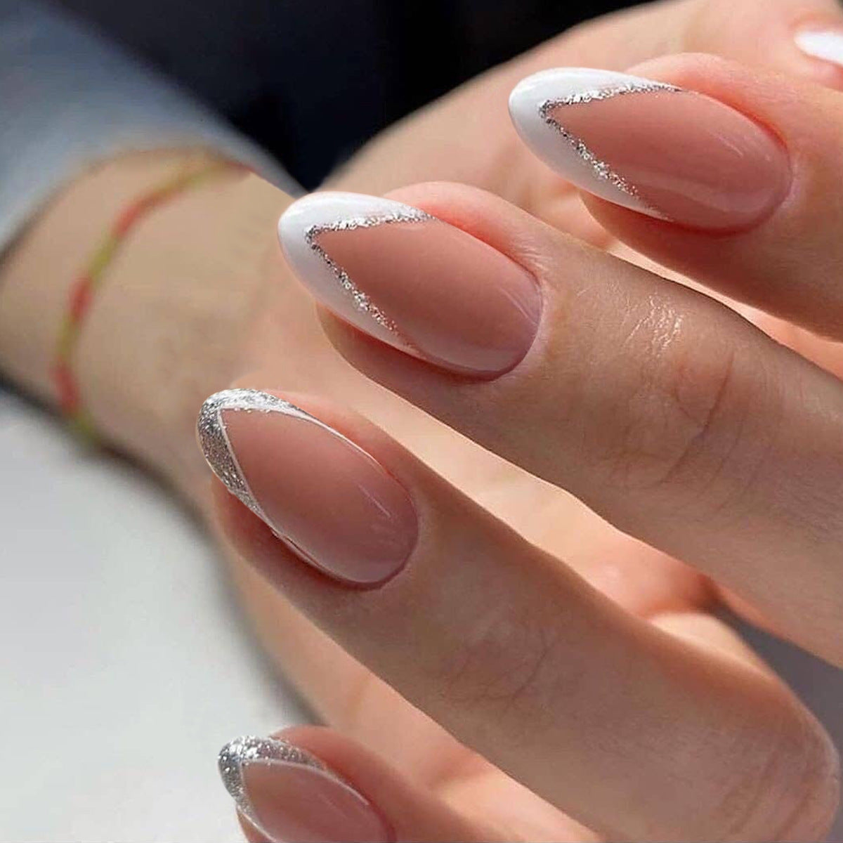 Gush Beauty Shimmery French Tips - Medium Round - Nailed It Reusable Luxury Press On Nails With Application Kit