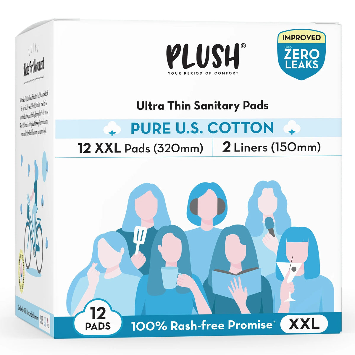 Plush Ultra-Thin Sanitary Pads for Women 12 Pcs | Super Absorbent Heavy Flow XXL Pads + 2 Panty Liners