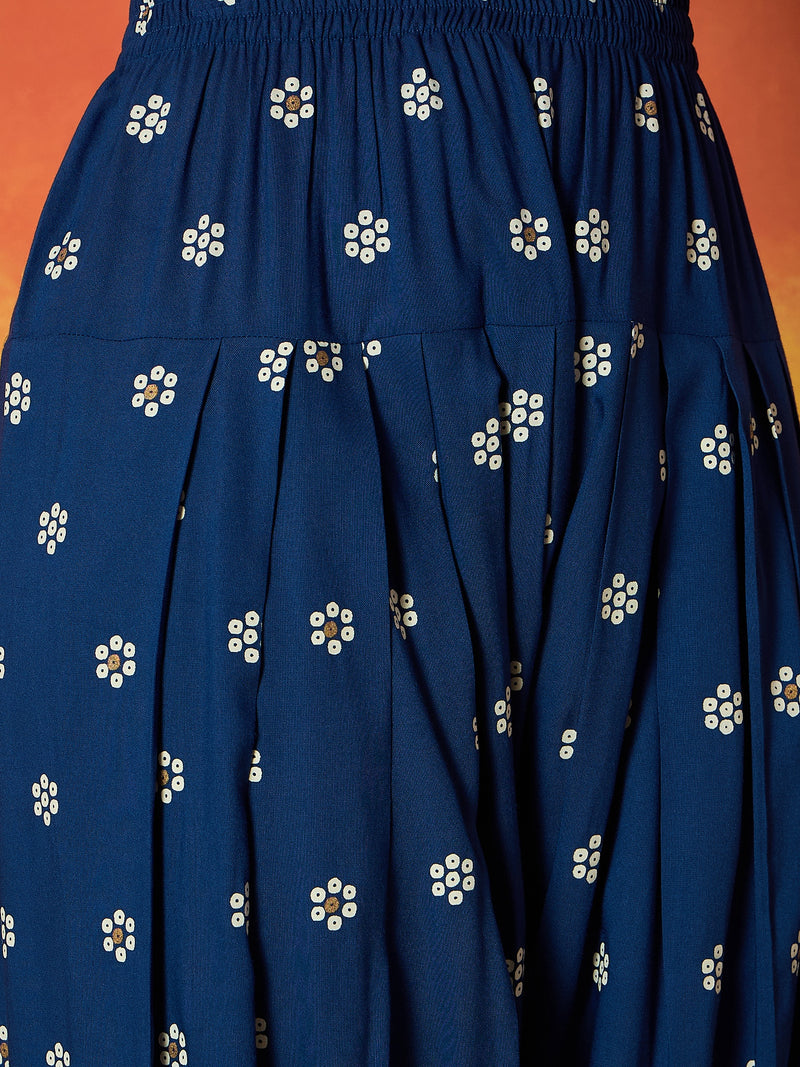 Stylum Women's Blue Floral Printed Rayon Straight Kurti Farshi Salwar Dupatta Set