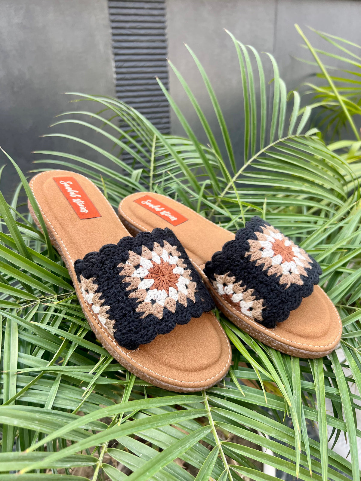 Sandal Stories Noor Crochet Comfort Flats - Midnight Black Beige