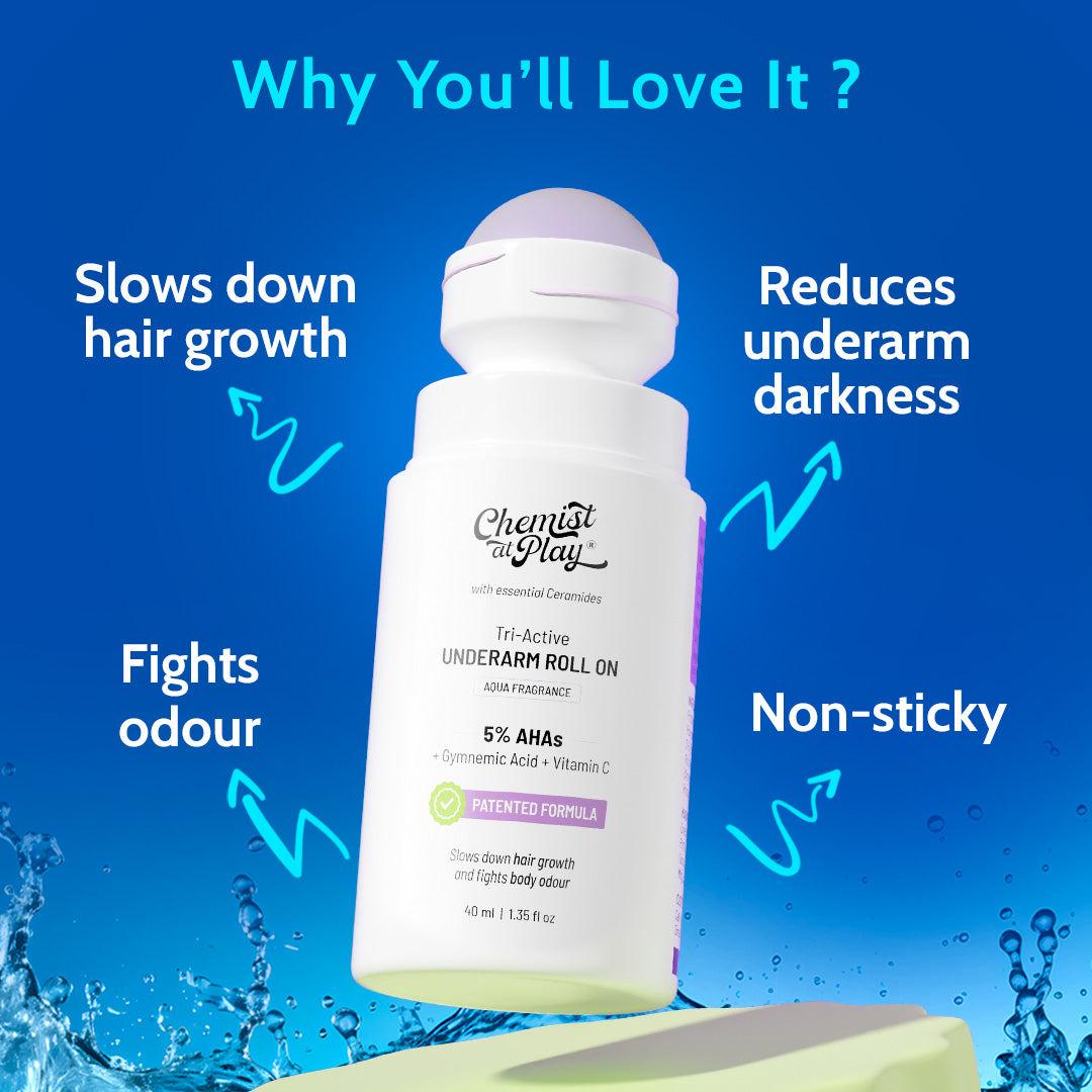 Chemist at Play Tri-Active Underarm Roll On for Hair Growth Reduction - Aqua