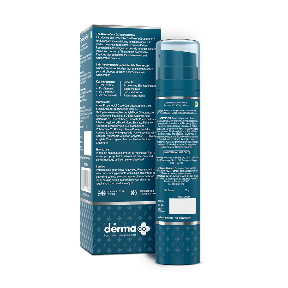 Derma Co X Dr V Skin Renew Barrier Repair Peptide Moisturizer with Peptide & Vitamin C - 50g