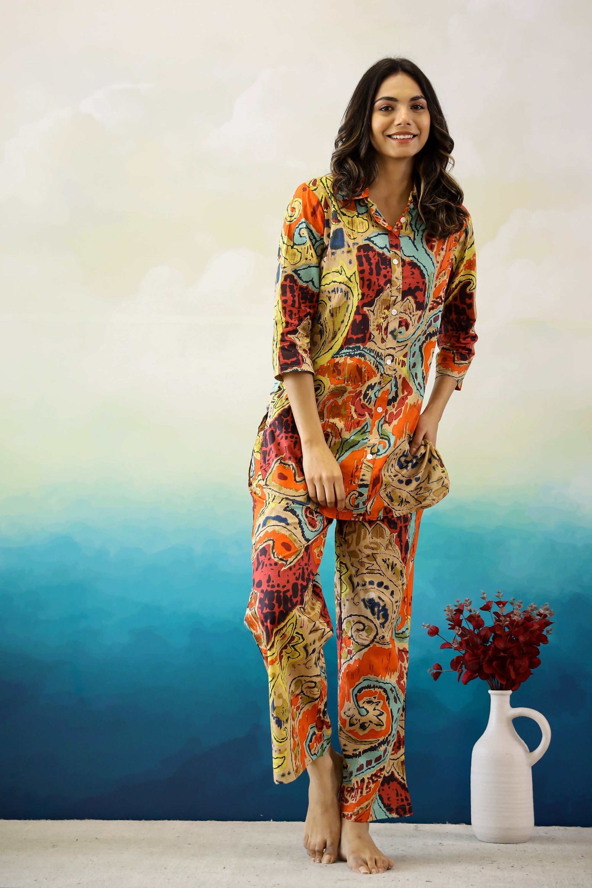 Label Flavia Rust Abstract Cotton Coord Set