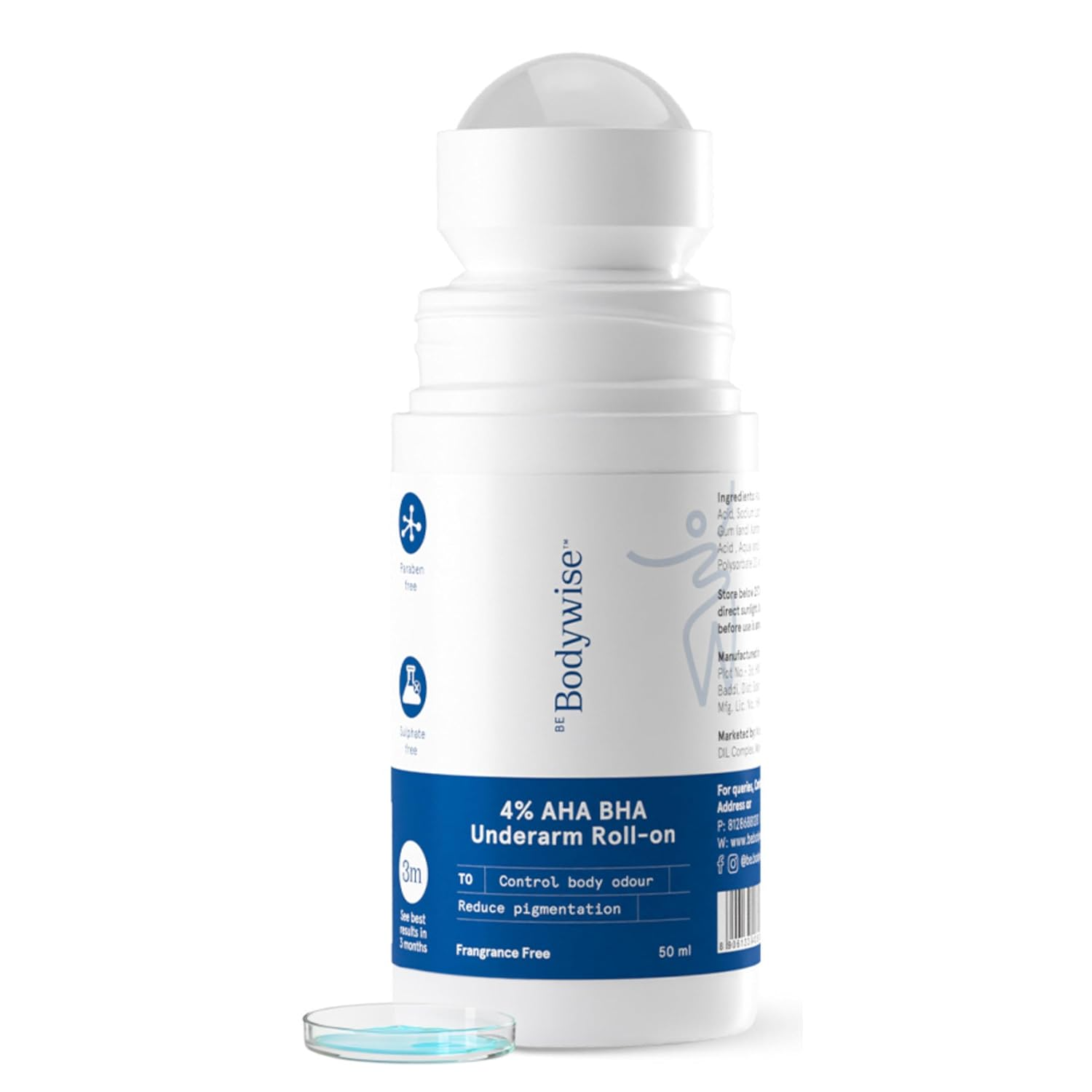 Be Bodywise 4% AHA BHA Underarm Roll On - 50 mL - No Fragrance