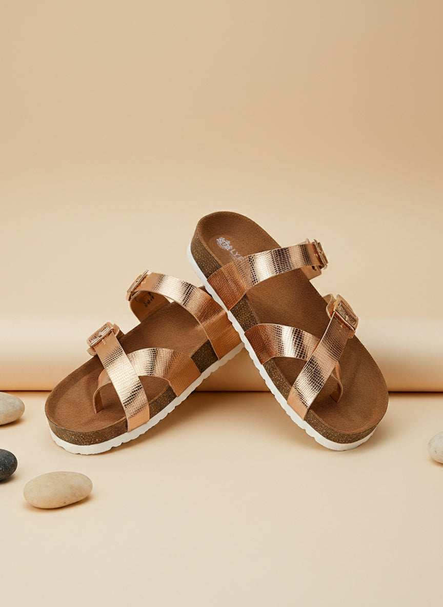LYDC London - Rose gold L Grain Sandals for Women - Soho - Rose gold