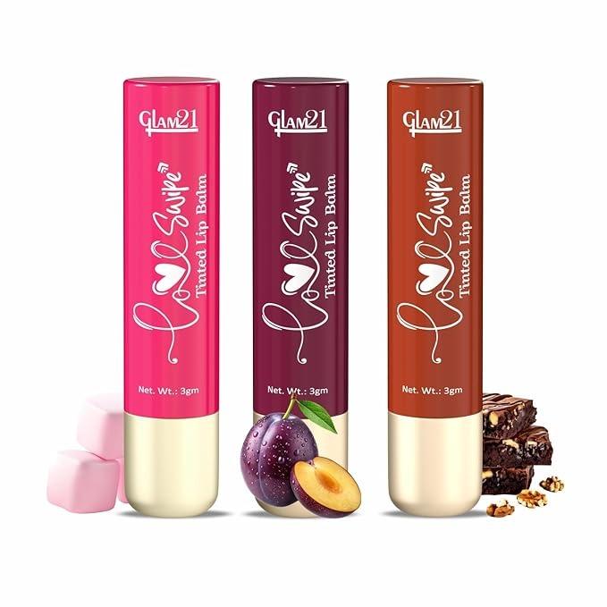 Glam21 Love Swipe Tinted Lip Balm - Lush Plum, Pink Marshmallow & Brownie Fudge