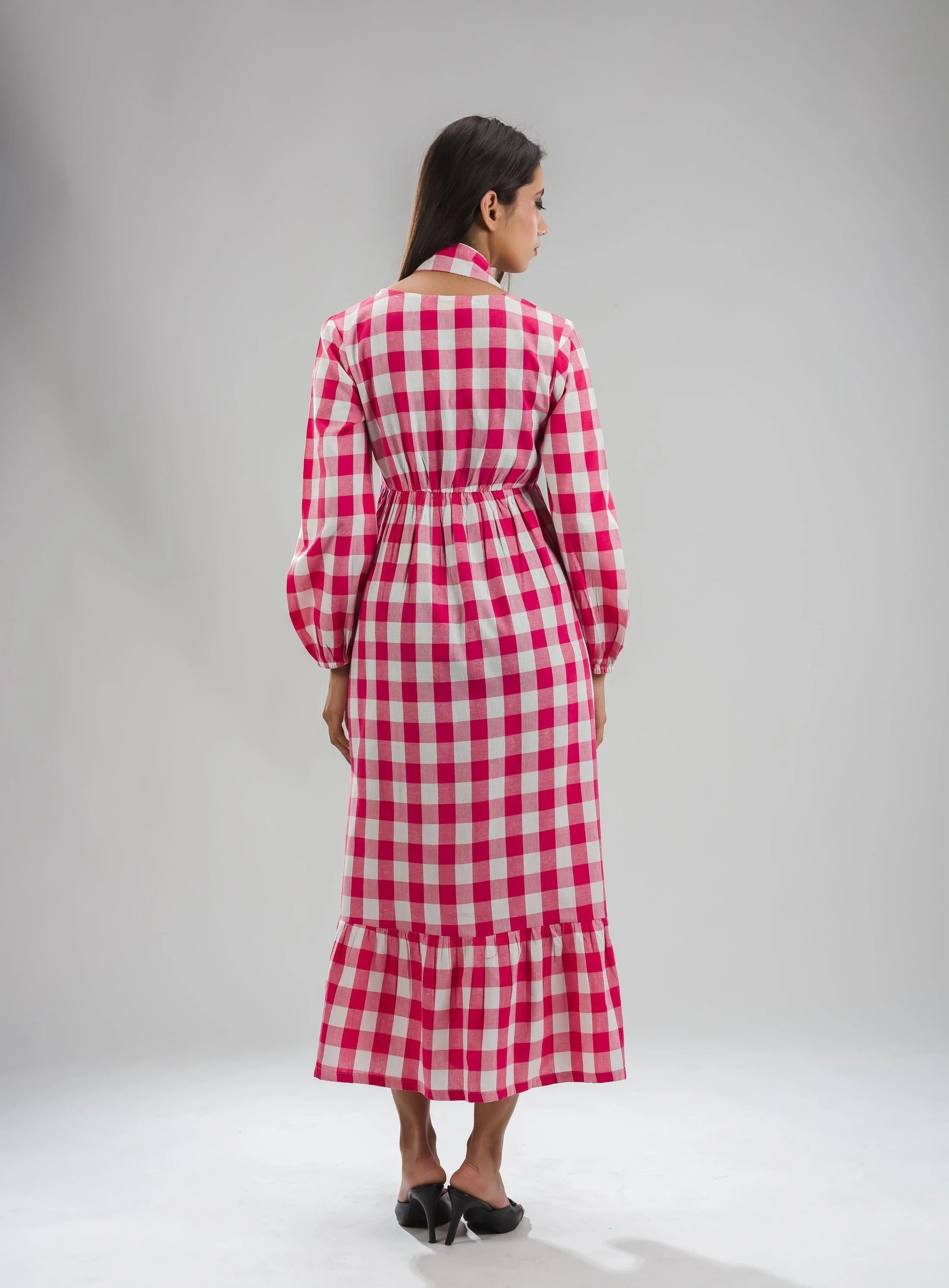 Sugnaa Gingham Full Dress - Pink
