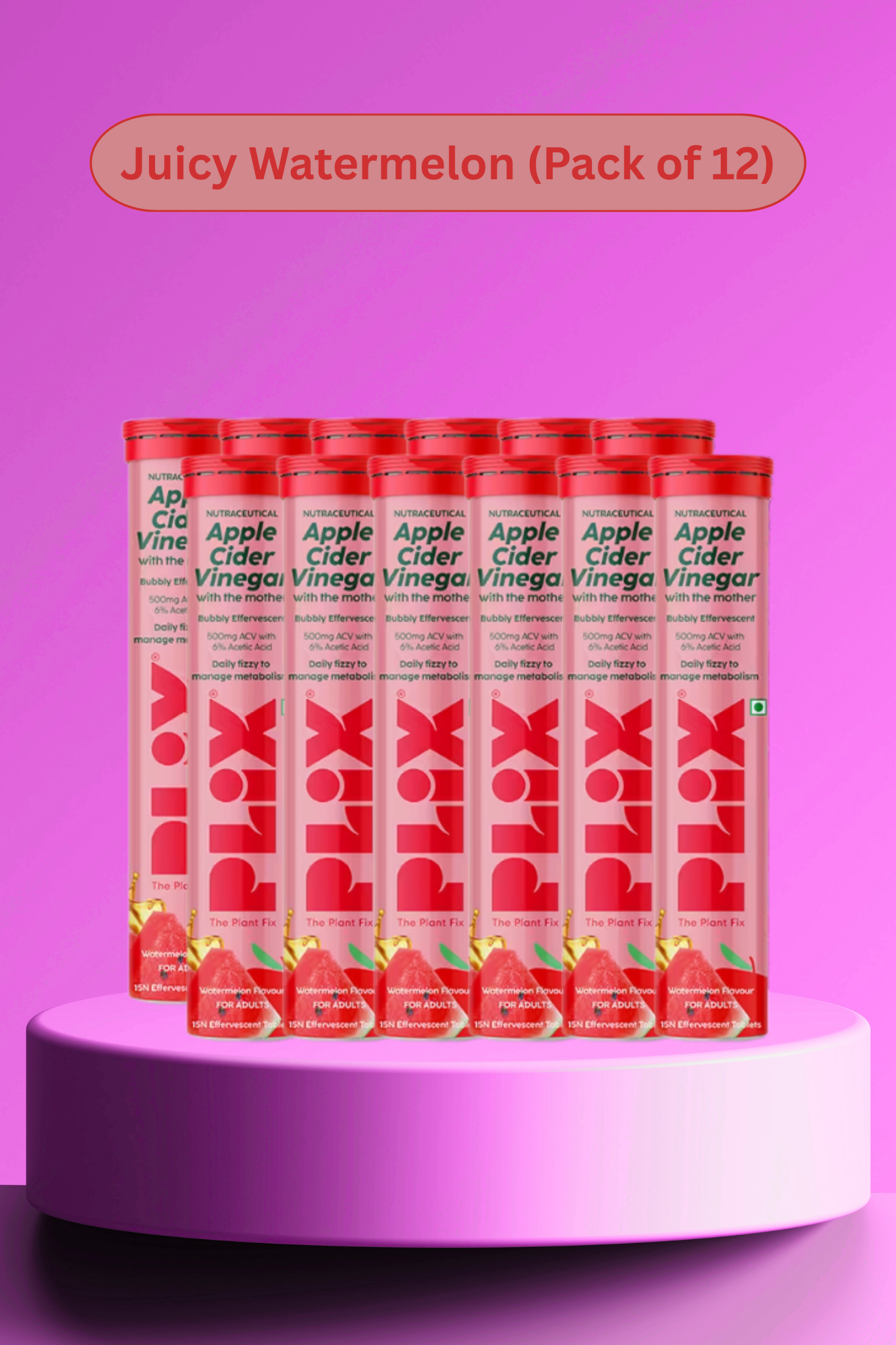 Plix ACV Effervescent Tablets (Juicy Watermelon, Pack of 12)
