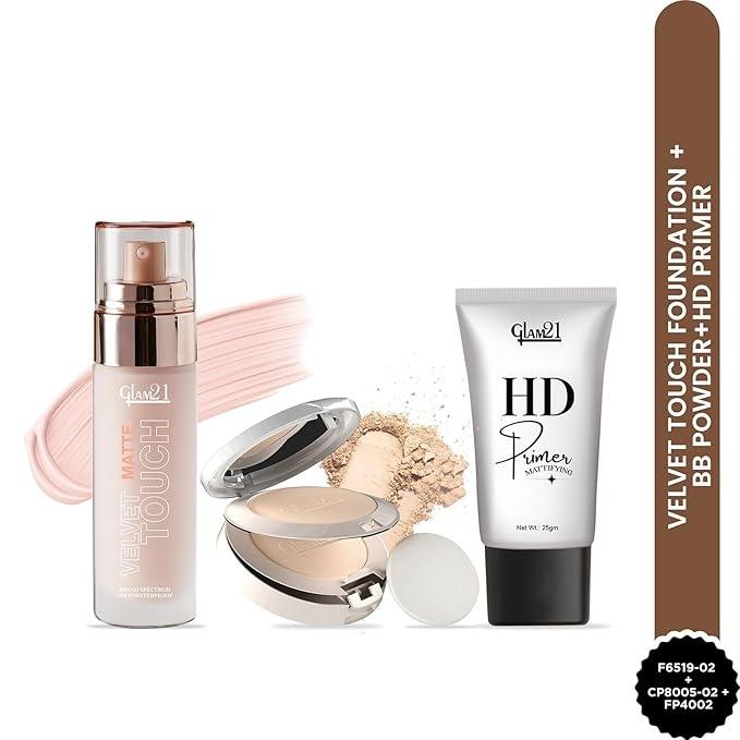 Glam21 Makeup Essentials | Velvet Touch Foundation, BB Compact & Primer