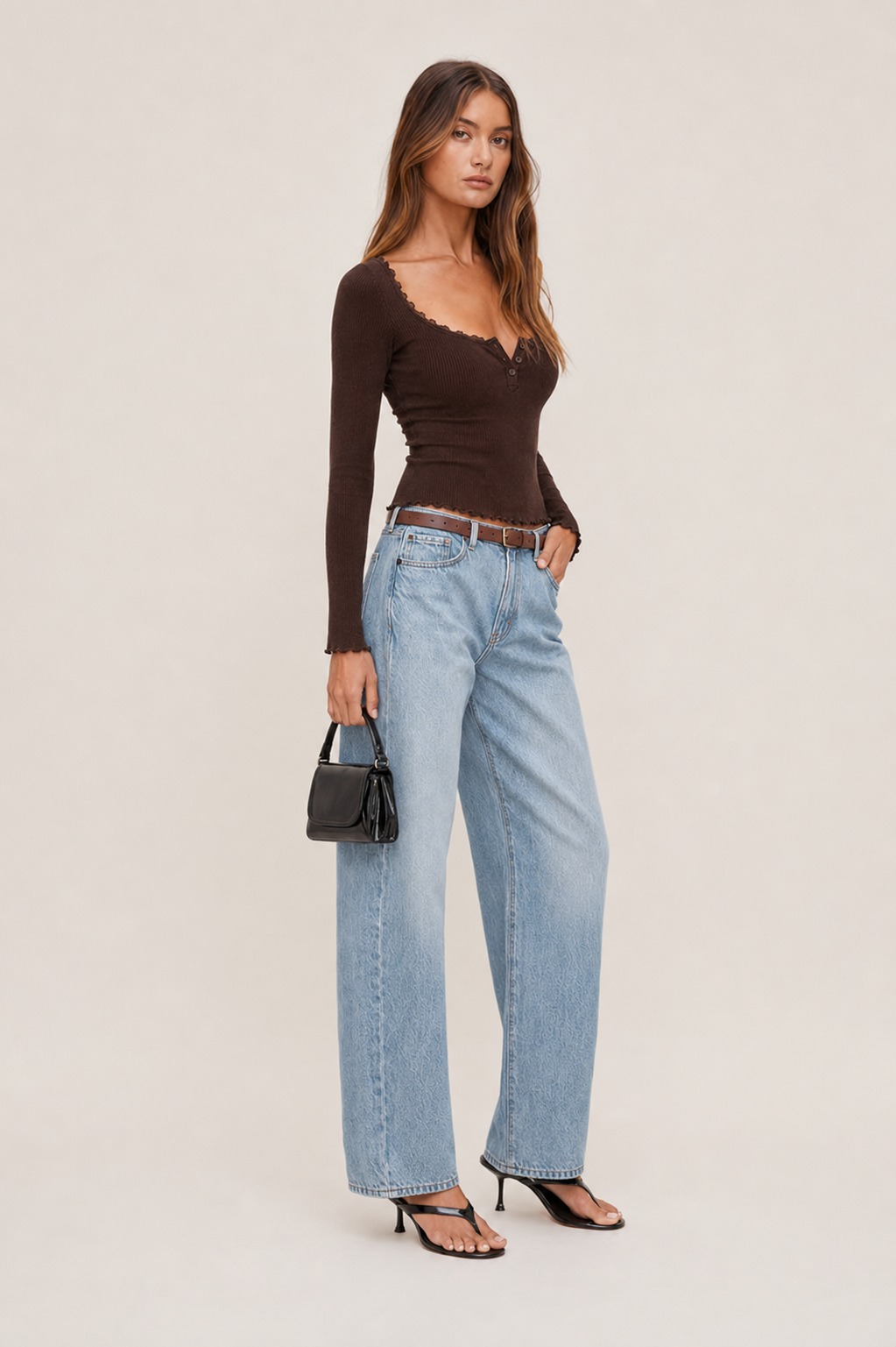 Mywishbag Polo Lace Trim Rib Top - Polyester Blend
