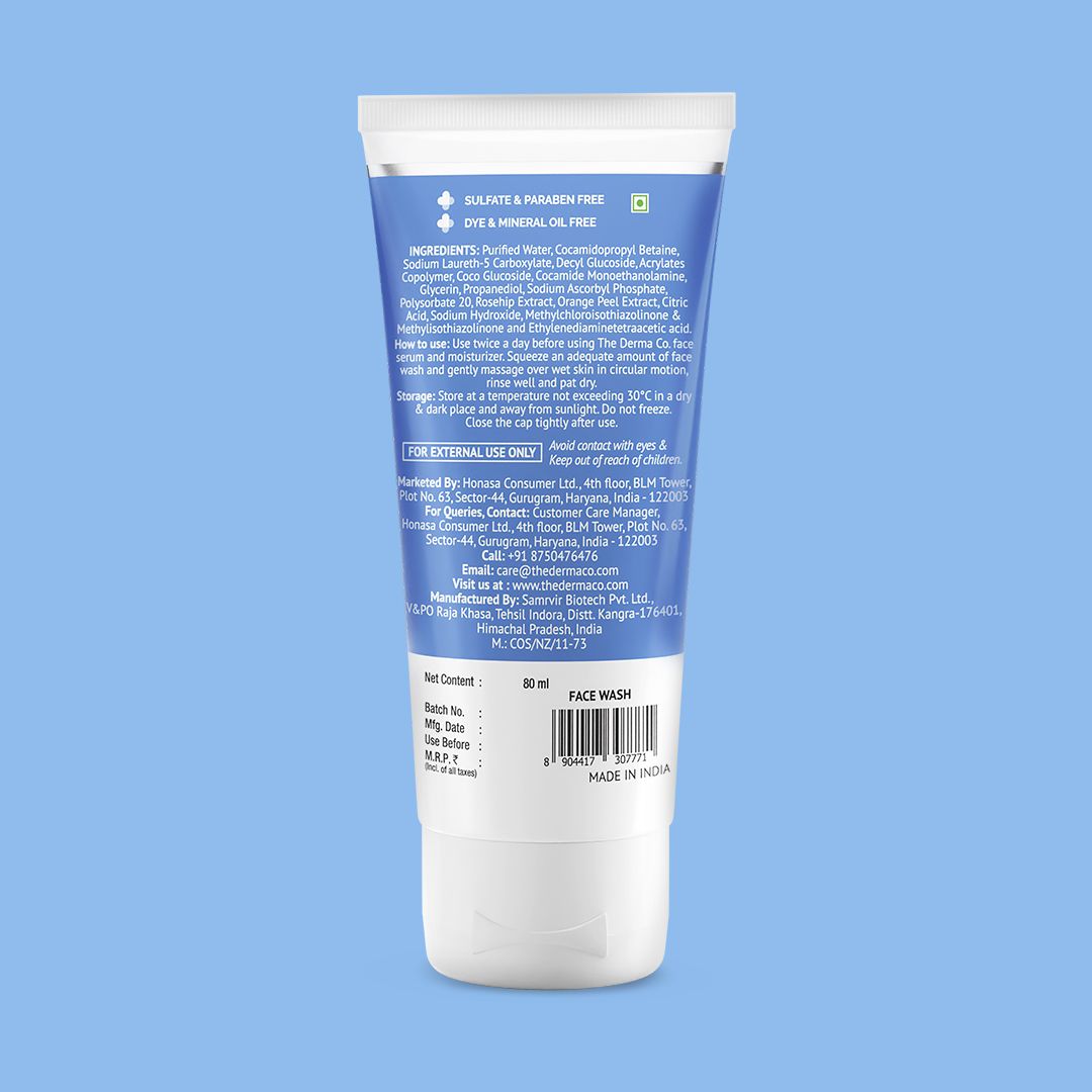 Derma Co 2% Vitamin C Gel Daily Face Wash with Vitamin C, Rosehip & Orange Peel Extract for Glowing Skin - 80ml