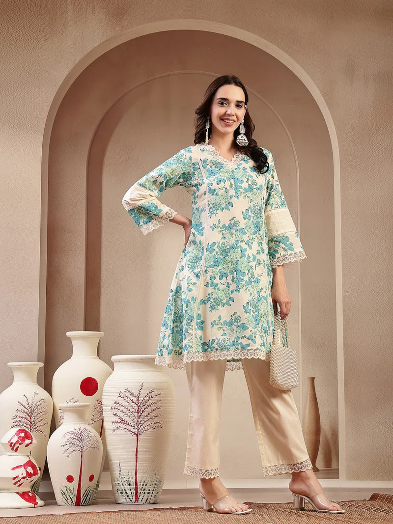 Stylum Women's Sky Blue Floral Printed Cotton Co-Ord Set