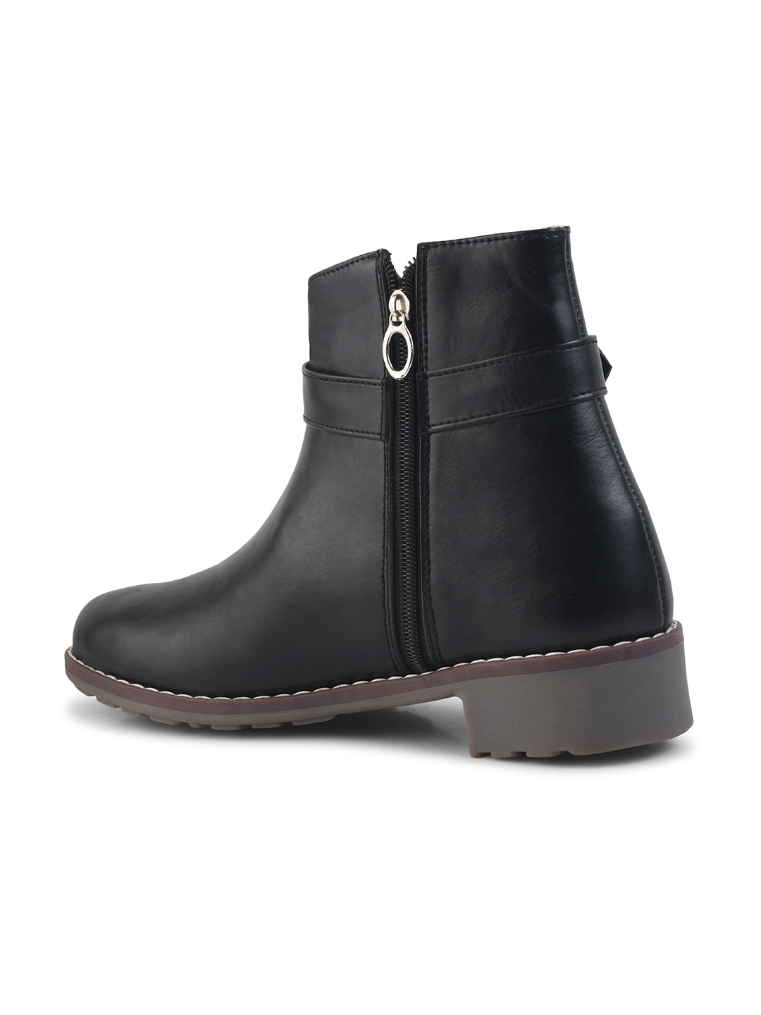 JM Looks Women Ankle Boots Buckle Strap Block Heel Zipper Closure Footwear