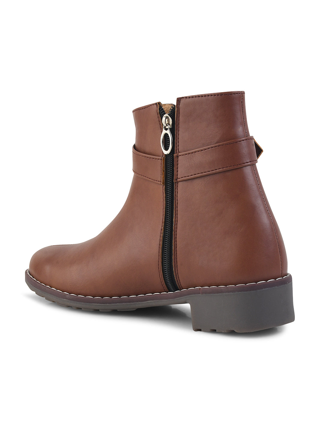 JM Looks Women Ankle Boots Buckle Strap Block Heel Zipper Closure Footwear