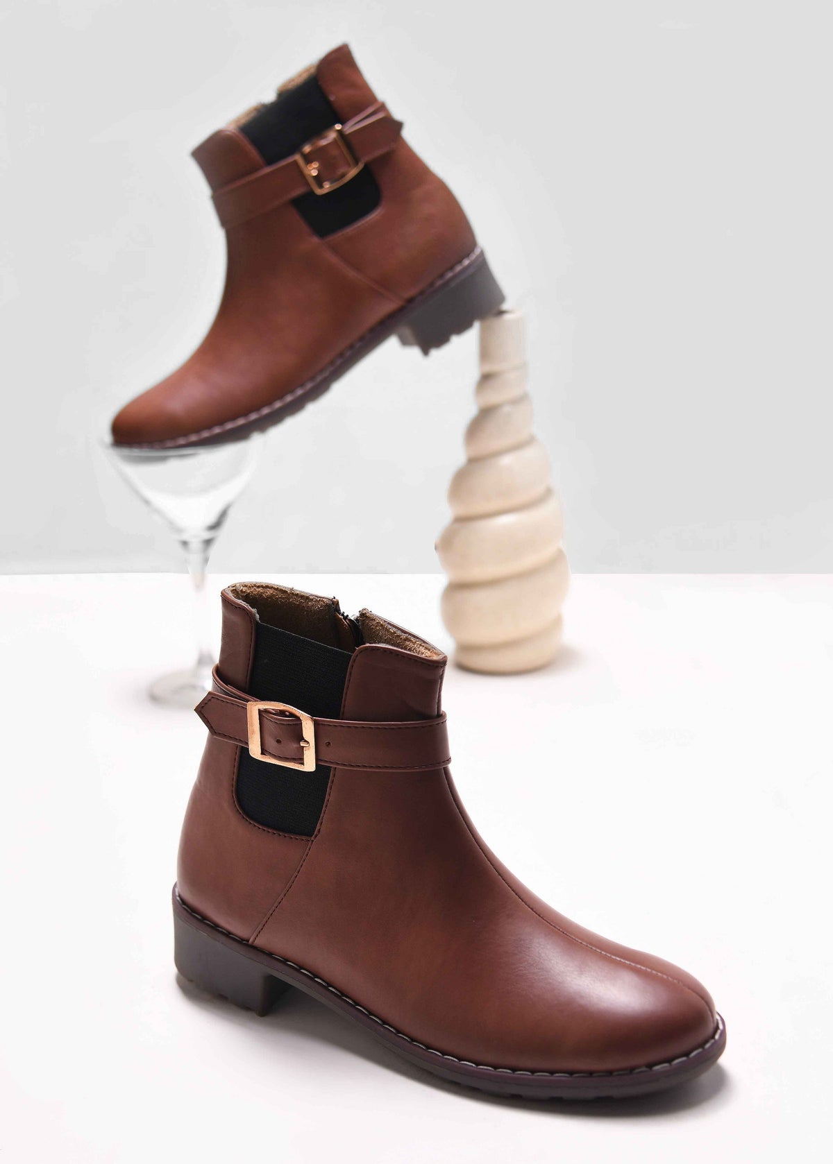 JM Looks Women Ankle Boots Buckle Strap Block Heel Zipper Closure Footwear