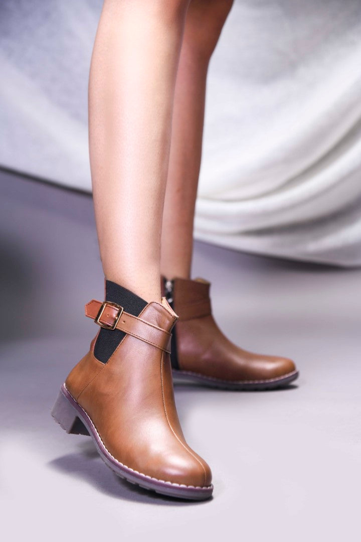 JM Looks Women Ankle Boots Buckle Strap Block Heel Zipper Closure Footwear